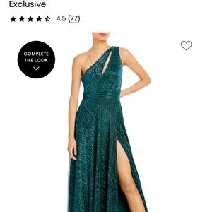 AQUA One Shoulder Crinkled Metallic Gown